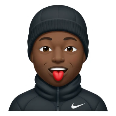 black guy with nike ski mask on squinching his face with his lips puckered trying to hold his laugh with his eyes closed sticker