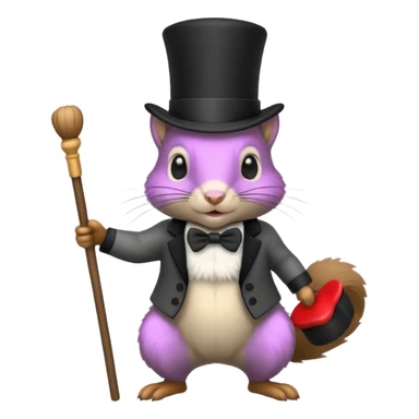 Gray squirrel (all of its fur is gray colored) With a black,completely black tophat sticker