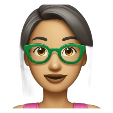 Chica mediana edad con gafas verdes, sonrisa amplia y labios pintados de rosa sticker