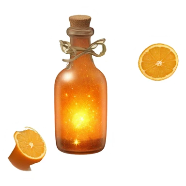 Orange magic fairy light sparkling old Antique bottle with poison and with herbal and flowers sticker