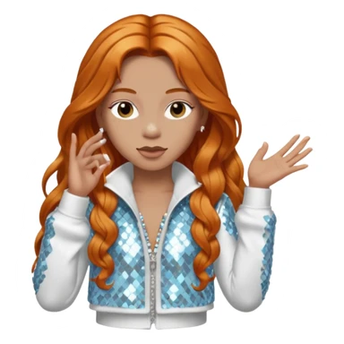 Ice Spice, Rapper (b.2000) with long ginger hair, ivory tour sequin outfit sticker