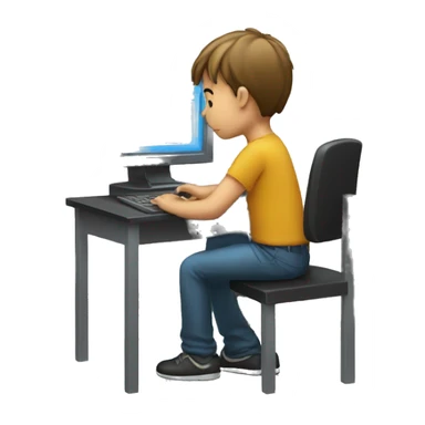 a boy sitting on a computer writting code (no eyes , no nose , no mouth) sticker