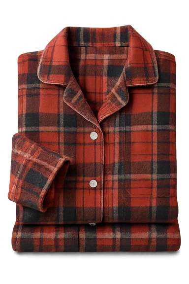 cozy flannel pajamas folded neatly, soft and inviting sticker