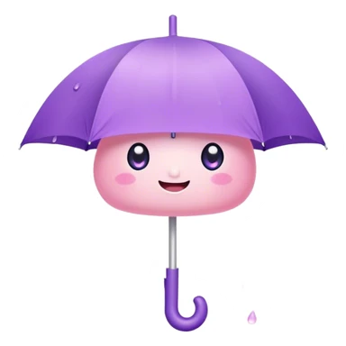 Cute Kawaii Umbrella, small and cute, soft pastel pink and purple, tiny rain droplets smiling down, a chubby round handle, big sparkling eyes full of joy! sticker