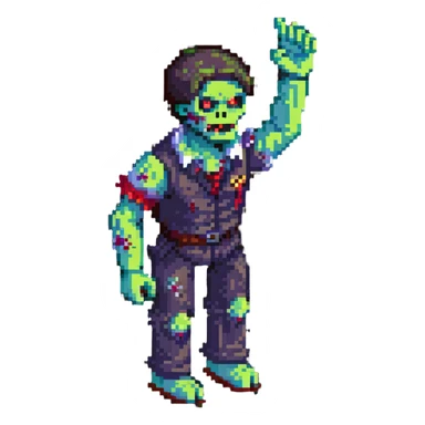 isometric zombie with one arm raised in the air sticker