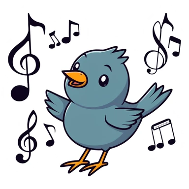 nightingale bird singing with musical notes around sticker