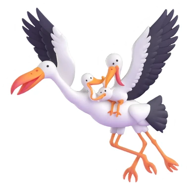 stork flying with a human baby in a bundle, stork in mid-flight with wings wide sticker