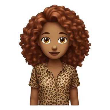 Girl with long burgundy, curly hair, wearing a cheetah print shirt sticker