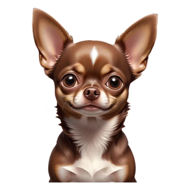 Cinematic Grumpy Chocolate Short Haired Chihuahua Portrait Emoji, Head tilted slightly with a deeply unimpressed expression, thick chocolate fur with a glossy sheen, large, droopy dark eyes narrowed into an unamused glare, ears slightly drooping in exasperation, Simplified yet comically expressive features, highly detailed, glowing with a dry, sarcastic glow, high shine, effortlessly judgmental yet dignified, stylized with a touch of cynicism, bright but brooding, soft glowing outline, capturing the essence of an eternally unimpressed yet endearing pup, so lifelike it feels like it could sigh heavily at you in disdain at any moment! sticker