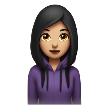 Girl with black straight hair with big eyelashes in hoodie with devil horns  sticker