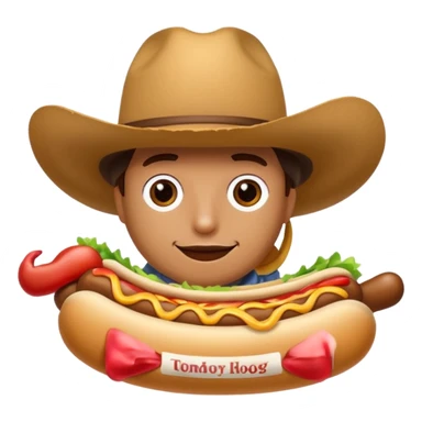 A hotdog wearing a cowboy hat sticker