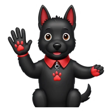 Black Scottie dog wearing red collar with paw print tag waving goodbye sticker