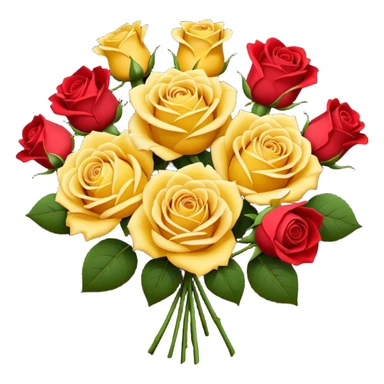 Yellow rose and red rose bouquet with black paper sticker