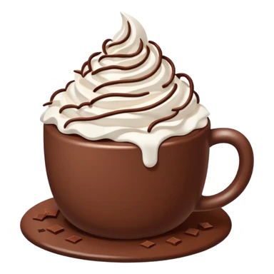 “hot chocolate emoji, whipped cream on top, chocolate shavings, cute, minimal, white background” sticker