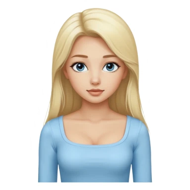 pretty girl blonde long hair makeup light baby blue skin tight square neckline long sleeve top sticker