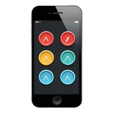 Minimalistic flat vector icon, iOS style, thin black contour on white background. Smartphone with basic UI elements inside: toggle switch, segmented control, and bottom tab bar. Clean, no text, no shadows sticker