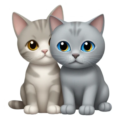 Grey cat with folded ears cuddling with beige British shorthair with blue eyes  sticker