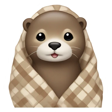 Cute otter with cozy beige and cream plaid blanket around it sticker
