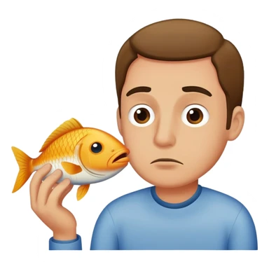 man smelling fish with a frown sticker