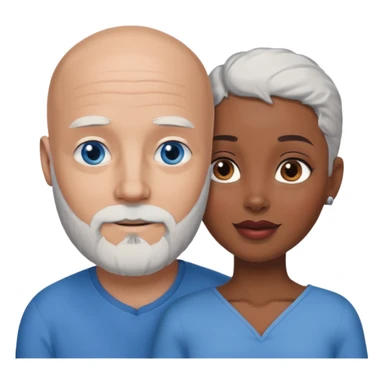 Talk bald white man with a white beard and blue eyes lovingly holding a black woman with brown eyes and grey hair sticker