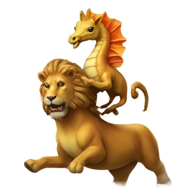 seahorse riding a lion over a volcano  sticker