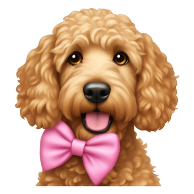 golden doodle wearing a pink bow on ears sticker