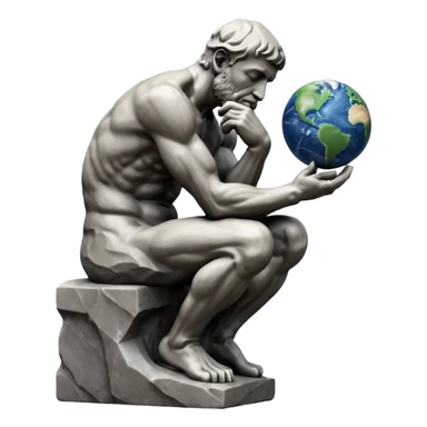 rodins sculpture the thinker but with a planet earth in its hand sticker