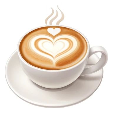 cappuccino coffee in white cup with heart latte art and foam sticker