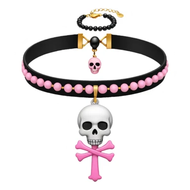 Black beaded choker with skull and pink ankh sticker