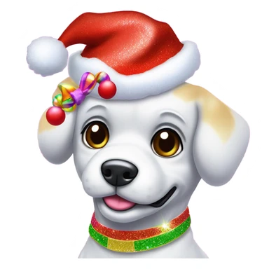 Lisa frank Christmas sparkle￼ dog with Santa hat sticker