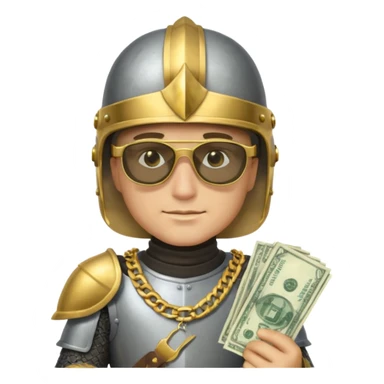 Knight with helmet gold chain dark glasses money sticker