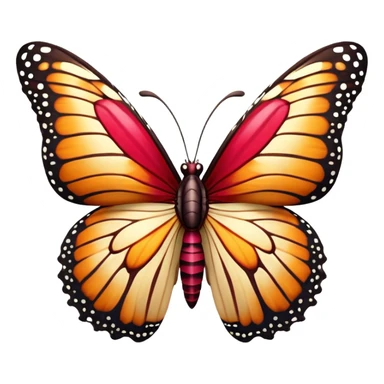 Cinematic Realistic Comical monarch Butterfly Portrait Emoji, Head tilted dramatically with an exaggeratedly amused expression, featuring striking, vividly detailed ruby wings with bold, playful patterns and wide, expressive eyes brimming with humorous disbelief, rendered with lifelike texture and vibrant natural hues, high shine, dramatic yet playful, styled with an air of cheeky garden mischief, soft glowing outline, capturing the essence of a spirited and over‐the‐top red butterfly that looks ready to flutter its way into viral fame! sticker