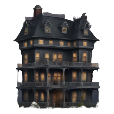 Dark dilapidated 8 story Haunted Addams manor hotel with attached garage  sticker