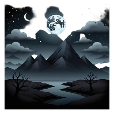 dark and eerie scene, the entire world covered in darkness. The sky is deep black with no stars or light, no moon, no glow just total void and silence. The atmosphere feels ominous and unsettling, as if darkness has swallowed everything. No characters, no visible light sources sticker