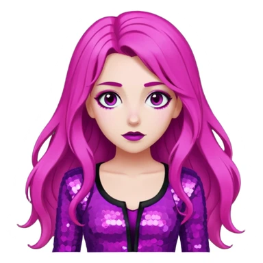 Persephone from Lore Olympus with long magenta hair, magenta sequin outfit sticker