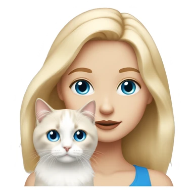 White blonde girl with blue eyes with orange and white ragdoll cat  sticker