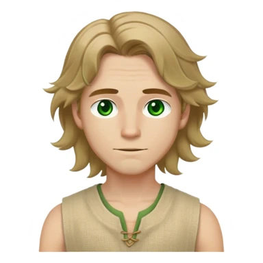 medieval summer outfit worn by a DnD themed fantasy male character. simple sleeveless hemp tunic with a deep round neckline and stitched reinforcements. clothes only above the waist. The clothes full waist. The character's haven't arms. character is white-skinned, light brown hair, green eyes, shoulder-length wavy hair. sticker