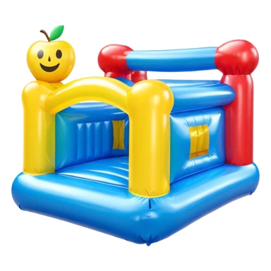 3D render of Bouncy Castle made of shiny inflatable vinyl, visible seam lines, air valve, highly reflective plastic texture, pool toy aesthetic, Apple emoji style, isolated on white background --v 6.0 sticker