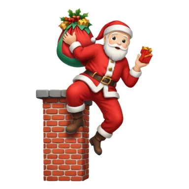 Santa Claus is carrying a bag of presents and climbing down the chimney. sticker