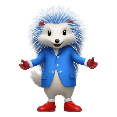 Tall blue hedgehog that stand on 2 let's and have got white gloves and big red shoes with a white line on them and he runs very fast sticker