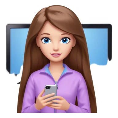 beautiful barbie girl with long brown hair, blue eyes and wearing light purple clothes watching netflix on tv sticker
