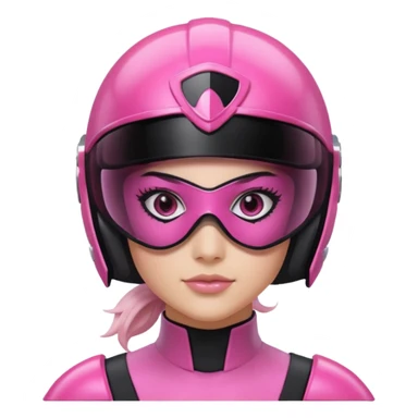 pink power ranger, woman emoji, with helmet on, black visor eye protection, black, power ranger helmet, black visor power ranger helmet pink sticker