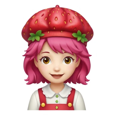 Cute ai emoji girl strawberry hair, and shortcake Berry hat, kawaii sticker