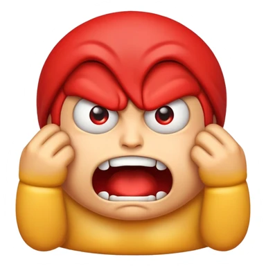 An emoji with an angry face choking itself
 sticker