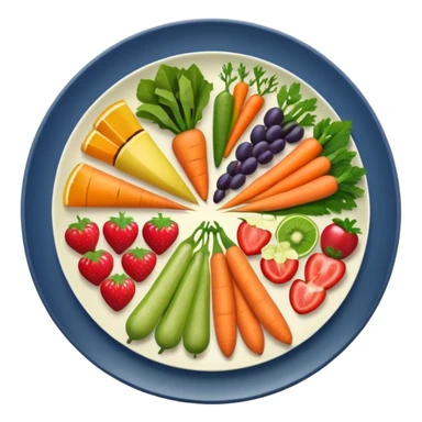 four sections of a plate with different fruits and vegetables sticker