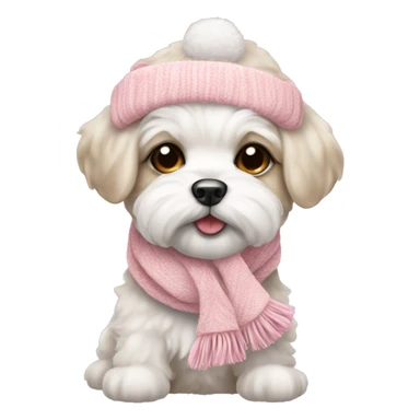 schichon winter puppy with pale pink christmas hat and scarf sticker