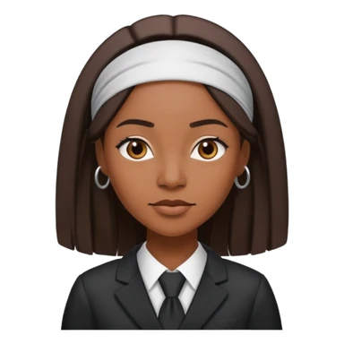 confident Black woman lawyer, 30, long straight hair, headband, sharp and strong personality sticker