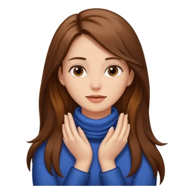 women with brown long hair with her hands around her neck. sticker