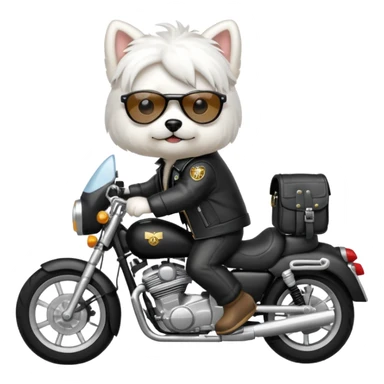 Maltese dog wearing a leather jacket and riding a motorcycle  sticker