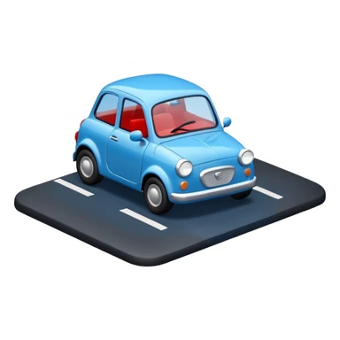 A simple 3D icon showing a road with a small blue car moving forward. The design uses blue, white, and black as main colors, with tiny red accents for the car lights. Clean, minimal, and easy to understand. sticker